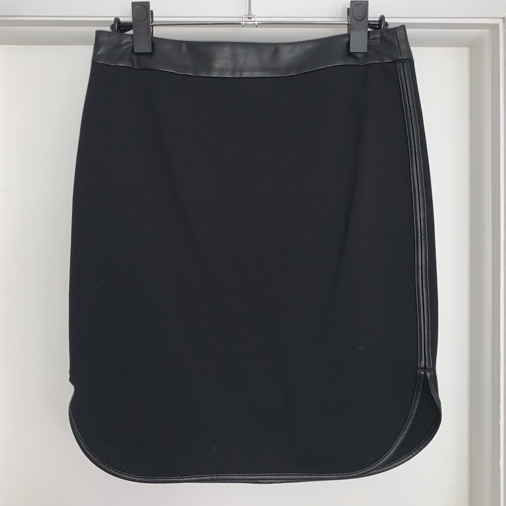 LOFT Black Ponte Pencil Skirt Faux Leather Trim